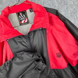 USA Olympics‎ Windbreaker Men XL Tall Red Black Colorblock 90s Vented Jacket